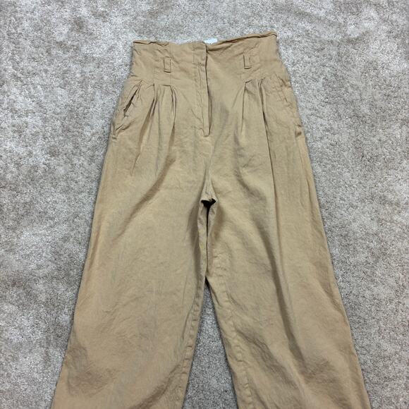 Derek Lam 10 Crosby Linen Rayon Pleated Wide Leg Pants Trousers Khaki Women's 8 - Picture 2 of 10